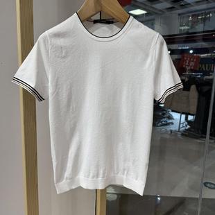 依文诺丁山男士商务夏季凉感透气舒适圆领白色半袖短袖T恤1380元