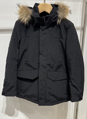 依文诺丁山男士商务保暖厚款极寒貉子毛领黑色羽绒服吊牌价5980元