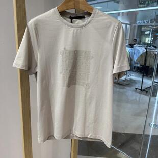 依文诺丁山男士商务圆领透气抗皱浅黄色灰色半袖短袖T恤专柜同款