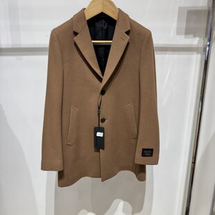 诺丁山男士商务LANIFICIOPOLICARPO波利卡波羊毛黄咖色西装领大衣