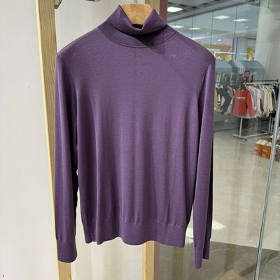 依文诺丁山男士商务高档绵羊毛紫色可翻高领毛衫毛衣针织衫2380元