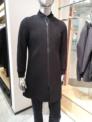 依文男士拉链式立领小码特价165/84A中长款纯羊毛黑色大衣2980元