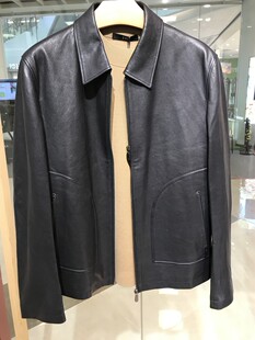 商务高档尊贵翻领羊皮兰色皮衣皮夹克吊牌4280元 依文新款 折扣男士