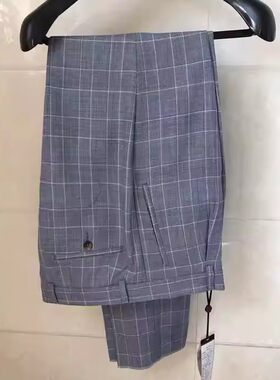 威可男士特价促销商务格子条纹羊毛苎麻春夏混纺透气灰色休闲西裤