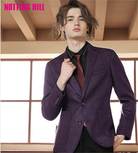 依文诺丁山新款男士商务时尚修身进口面料羊毛酒红色西服原3680元