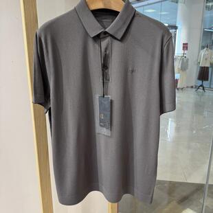 依文男士商务高档抗皱免烫弹亲肤灰黑色翻领半袖短袖polo衫1480元