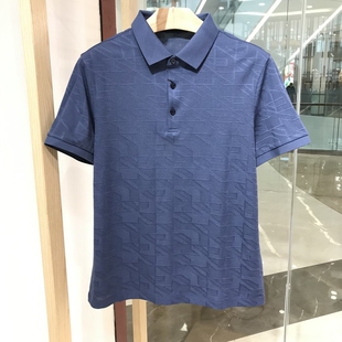 依文正品诺丁山新款高档夏季短袖翻领高支棉桑蚕丝高支棉兰色T恤