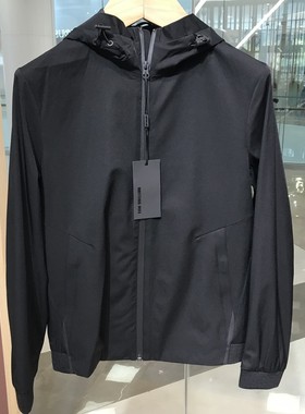 依文正品诺丁山男士商务休闲春夏季薄款透气防水连帽黑色夹克风衣