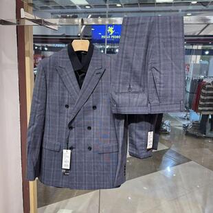 诺丁山男士商务比耶拉世家Stybliella羊毛双排扣戗驳领灰色西服