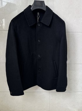 威尚男士商务行政双面呢纯羊毛卡其黑绿色翻领短款大衣夹克4999元