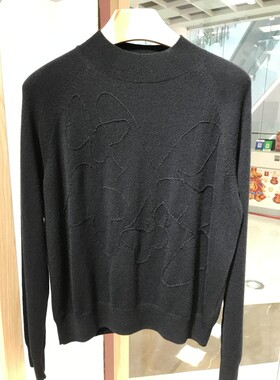 依文EVE CINA女装高档修身时尚圆领山纯羊绒女士黑色毛衫原2299元