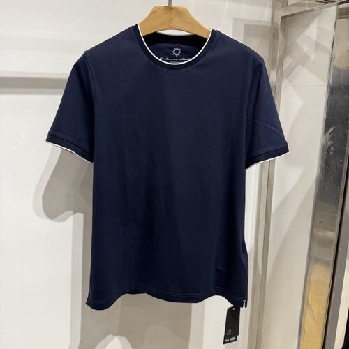 依文正品男士断码时尚高档含桑蚕丝圆领藏蓝色T恤半袖短袖1080元