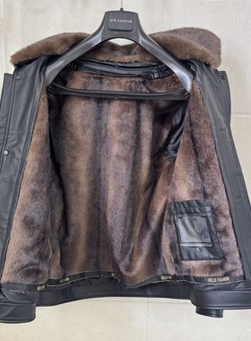 威尚男士商务高端特价金貂皮毛领内胆皮衣派尼克服吊牌价20999元