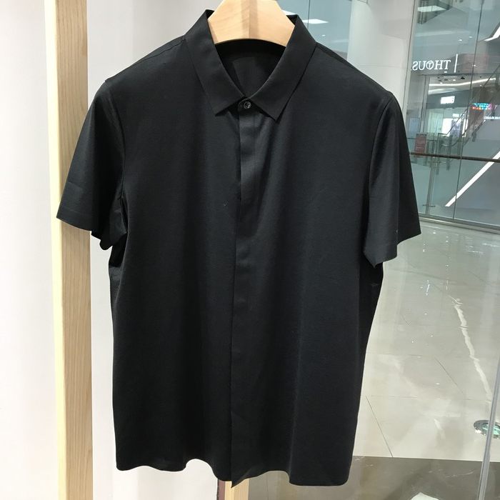 依文诺丁山男士商务修身免烫弹性黑色半袖短袖衬衫开衫吊牌1680元