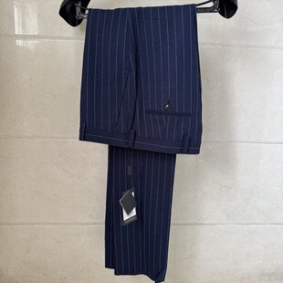 依文凯文凯利男士意大利切瑞蒂Cerrut1881春夏蓝色竖条纹羊毛西裤