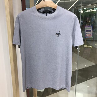 依文正品诺丁山男士夏季高档修身纯色灰色/黑色圆领半袖短袖T恤