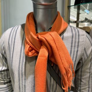 依文男女士商务高端山羊绒羊毛桔黄色围巾丝巾围脖披肩头巾专柜款