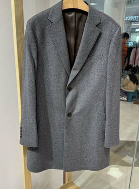 依文男士高端绵羊毛山羊绒桑蚕丝西服装领中灰色毛呢大衣3680元