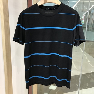 依文正品诺丁山新款男士高档半袖短袖纯棉潮流圆领黑色蓝格T恤