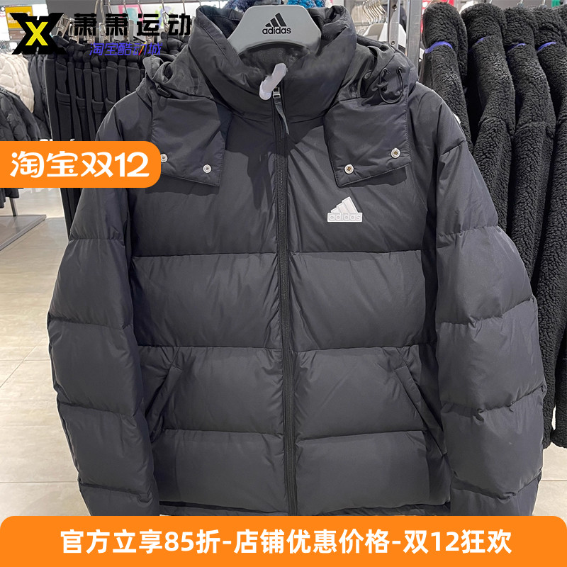 阿迪达斯保暖连帽短款男子羽绒服