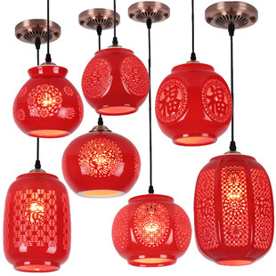 古典餐厅小吊灯阳台灯笼吊灯过道吧台红色灯具结婚喜庆 简易新中式