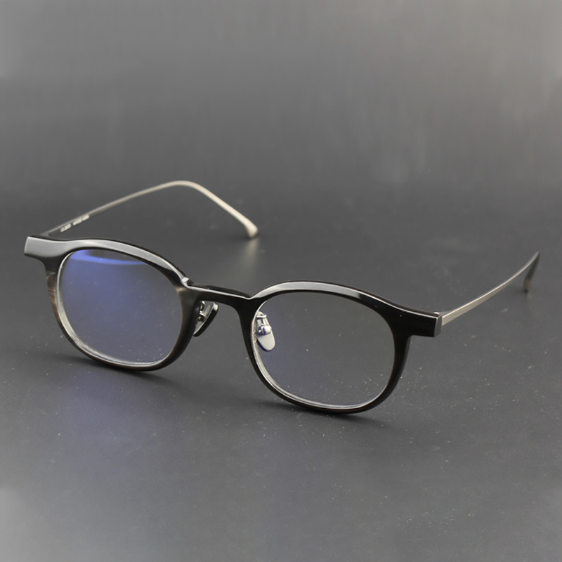 复古超轻眼镜架近视眼镜框男大脸复古天然牛角全框配近视镜男1101