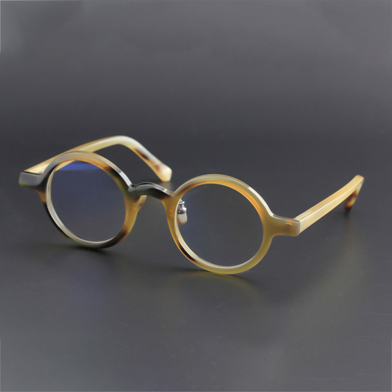 天然牛角圆框光学眼镜手工制作超轻近视镜框男女可配近视眼镜1102