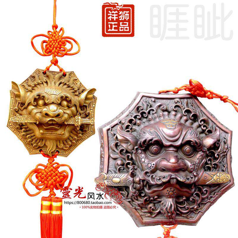 祥狮工艺精工纯铜虎头牌铜睚呲挂件狮咬剑兽头家居镇宅虎头牌摆件