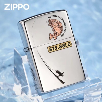 zippo打火机深雕吉尼斯路亚钓鱼