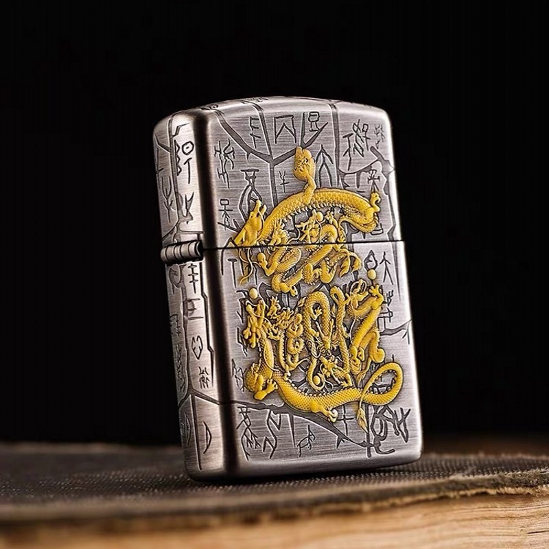 zippo打火机正品原装 盔甲招财进宝甲骨文礼盒 防风煤油男士礼物
