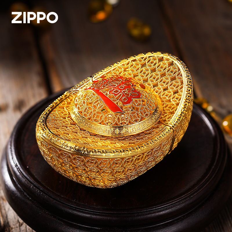 zippo打火机镀金花丝金元宝