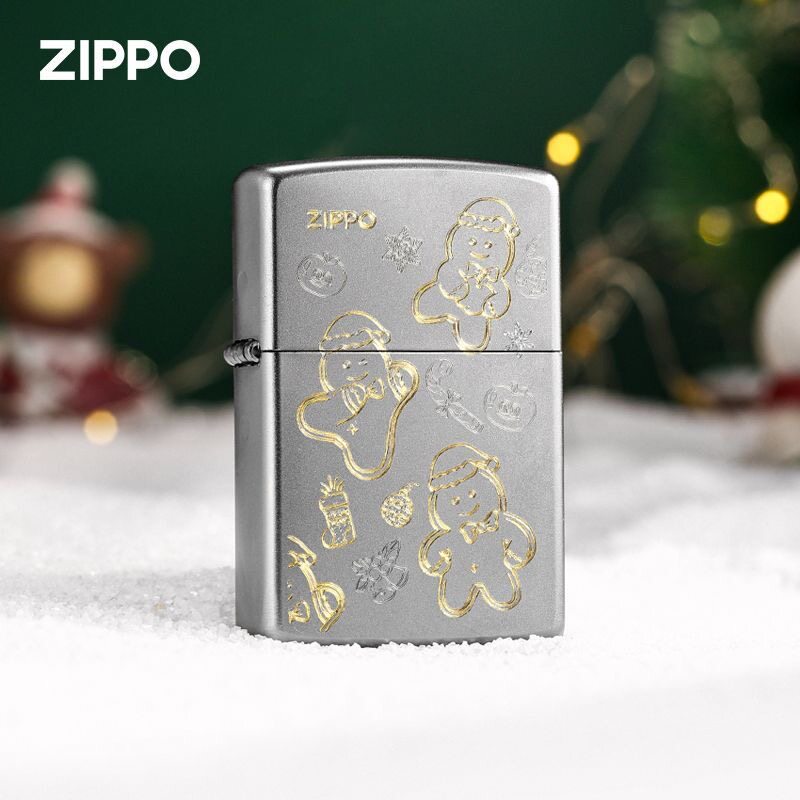 zippo打火机正品原装 磨砂划刻圣诞姜饼人 煤油防风男士生日礼物
