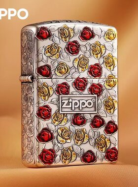 zippo打火机浮雕彩绘99朵玫瑰