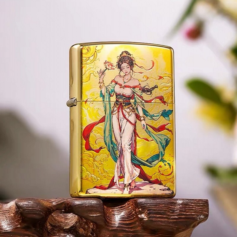zippo打火机正品原装 镀金双面彩印玄天神女 煤油机防风男士礼物