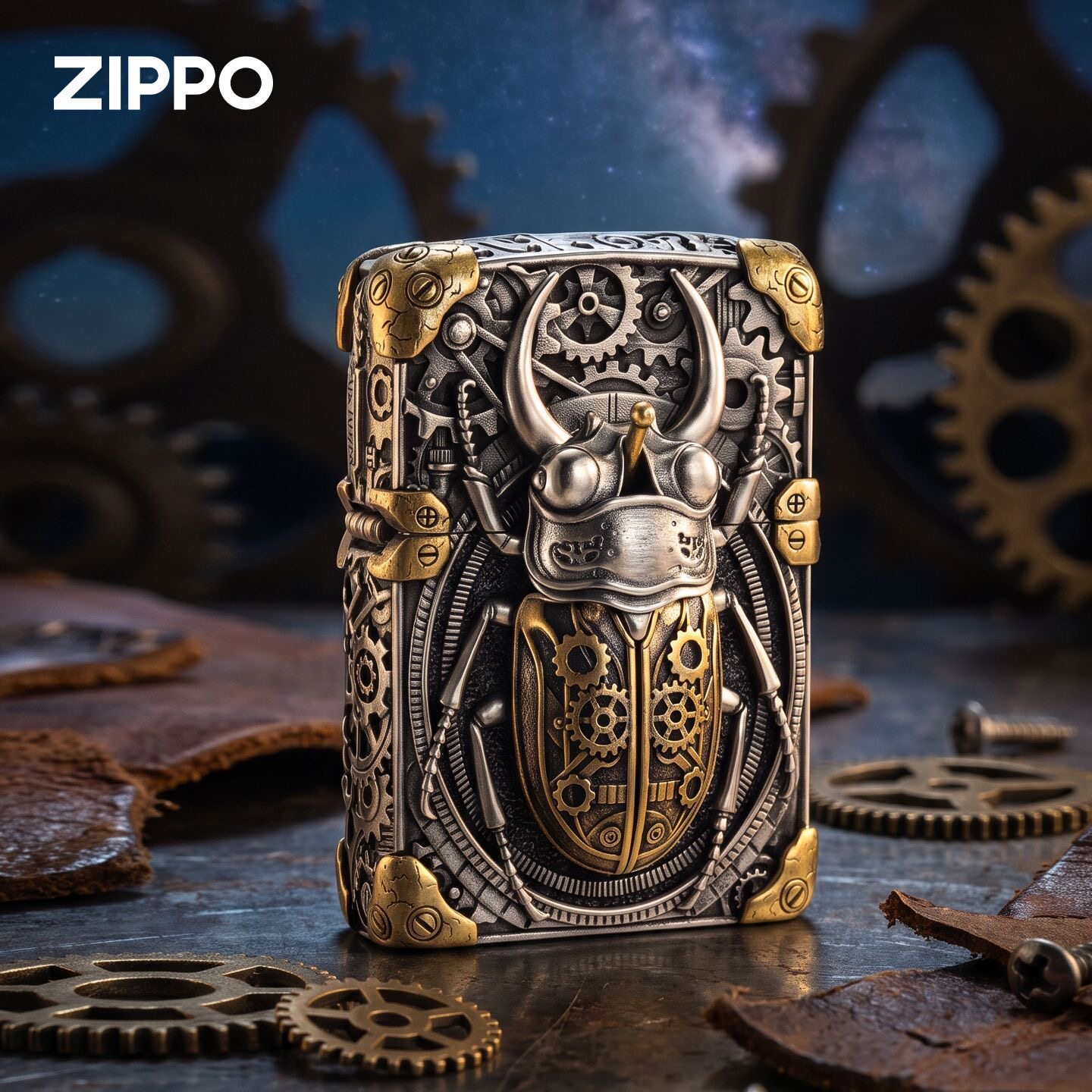 zippo打火机古银甲虫机械独角兽