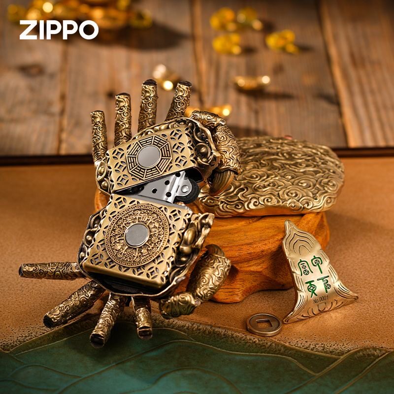 zippo打火机金色磁吸多宝螃蟹