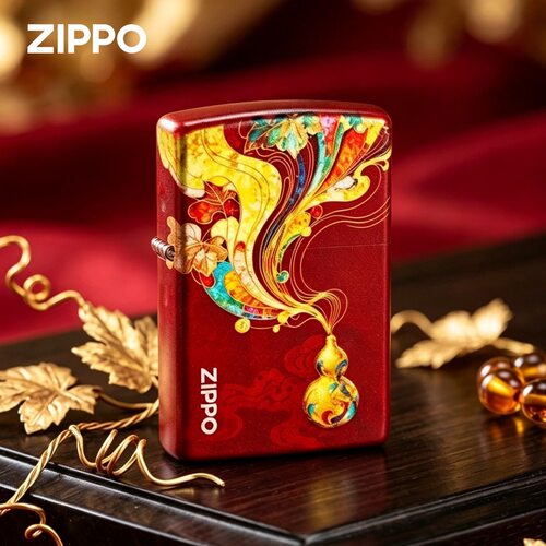 zippo打火机镀银彩印鎏金葫芦