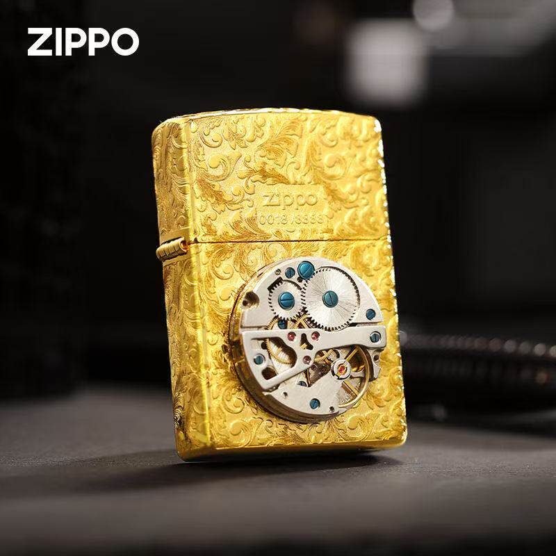 zippo打火机正品原装 镀金唐草贴章表芯时光恋人 防风煤油礼物男