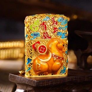 zippo打火机正品 镀金花丝珐琅马上有钱 煤油机防风男士收藏礼物