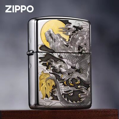 zippo打火机盔甲机镜面深雕龙凤