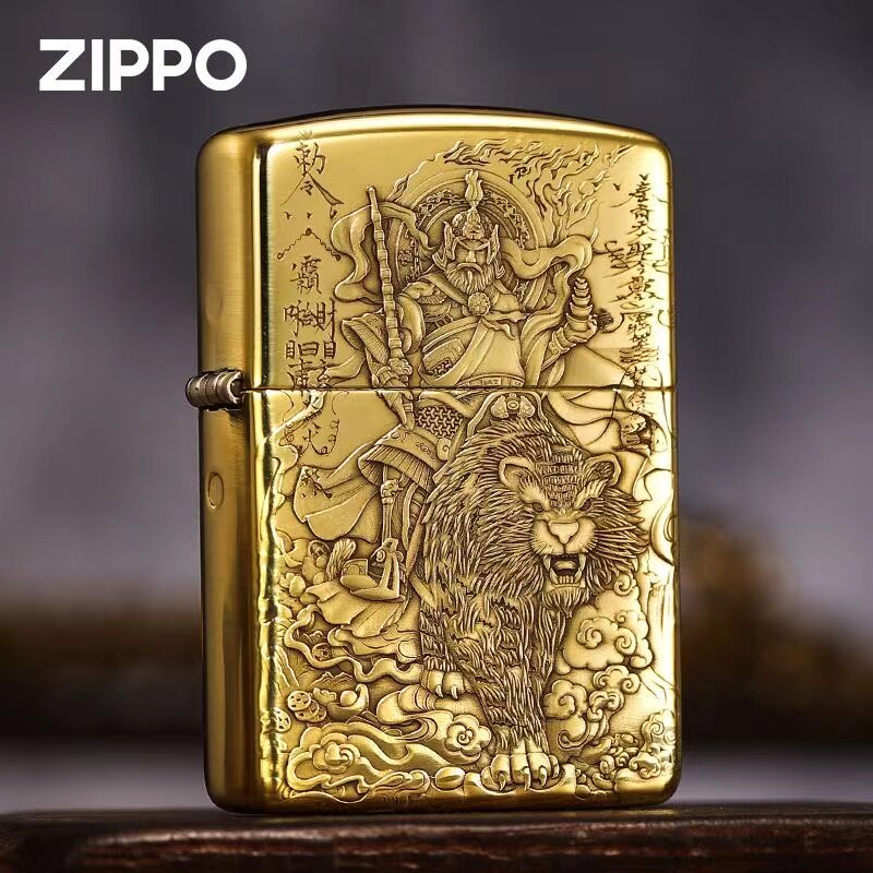 zippo打火机正品原装 黄铜盔甲机浮雕赵公明 男士防风煤油机礼物