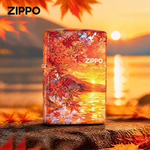 zippo打火机彩印堆叠落日晚枫