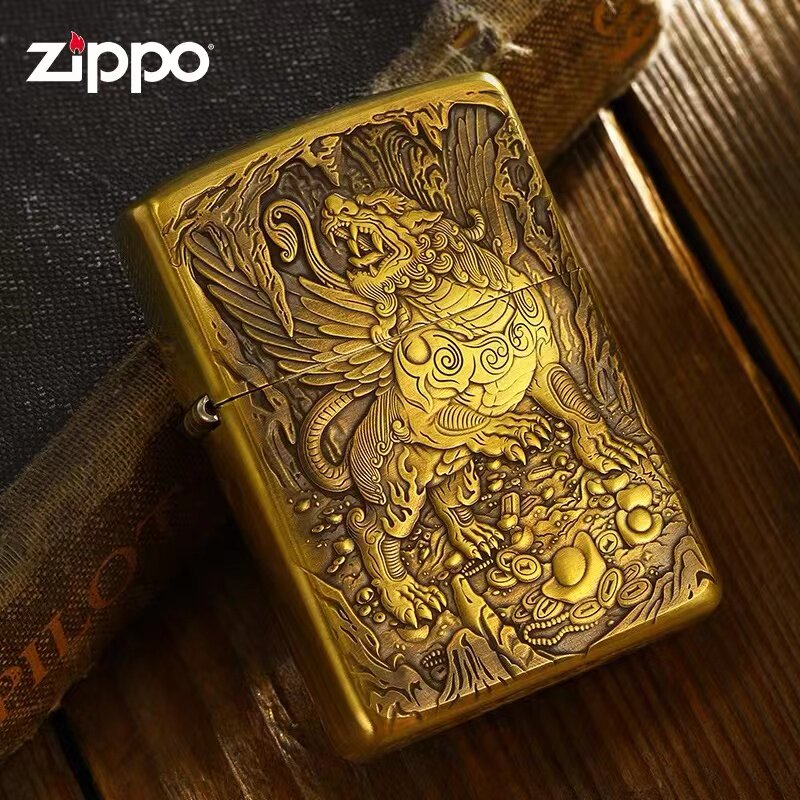 打火机zippo正品原装 黄铜盔甲鬼王浮雕天禄貔貅 男防风煤油礼品