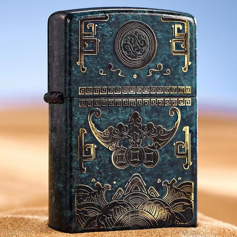 zippo打火机黄铜做旧招财纳福