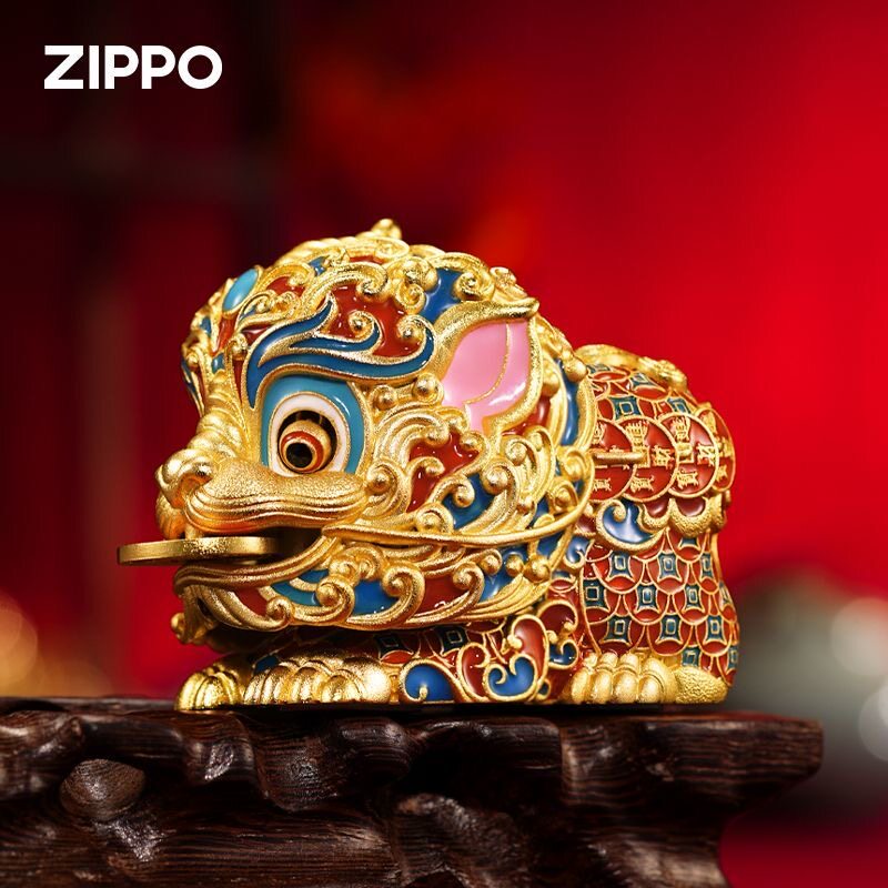 zippo打火机镀金套壳萌趣貔貅