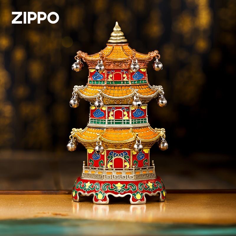 zippo打火机窄机磁吸夜光聚贤塔