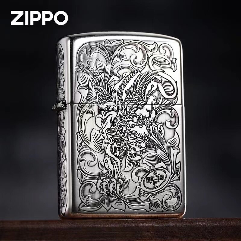 zippo打火机原装正品 纯银机五面唐草鲤鱼貔貅 煤油防风男士礼物