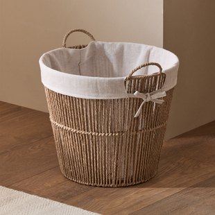 北欧藤编草编布艺收纳筐衣物零食杂物收纳篮家用衣服玩具脏衣篮
