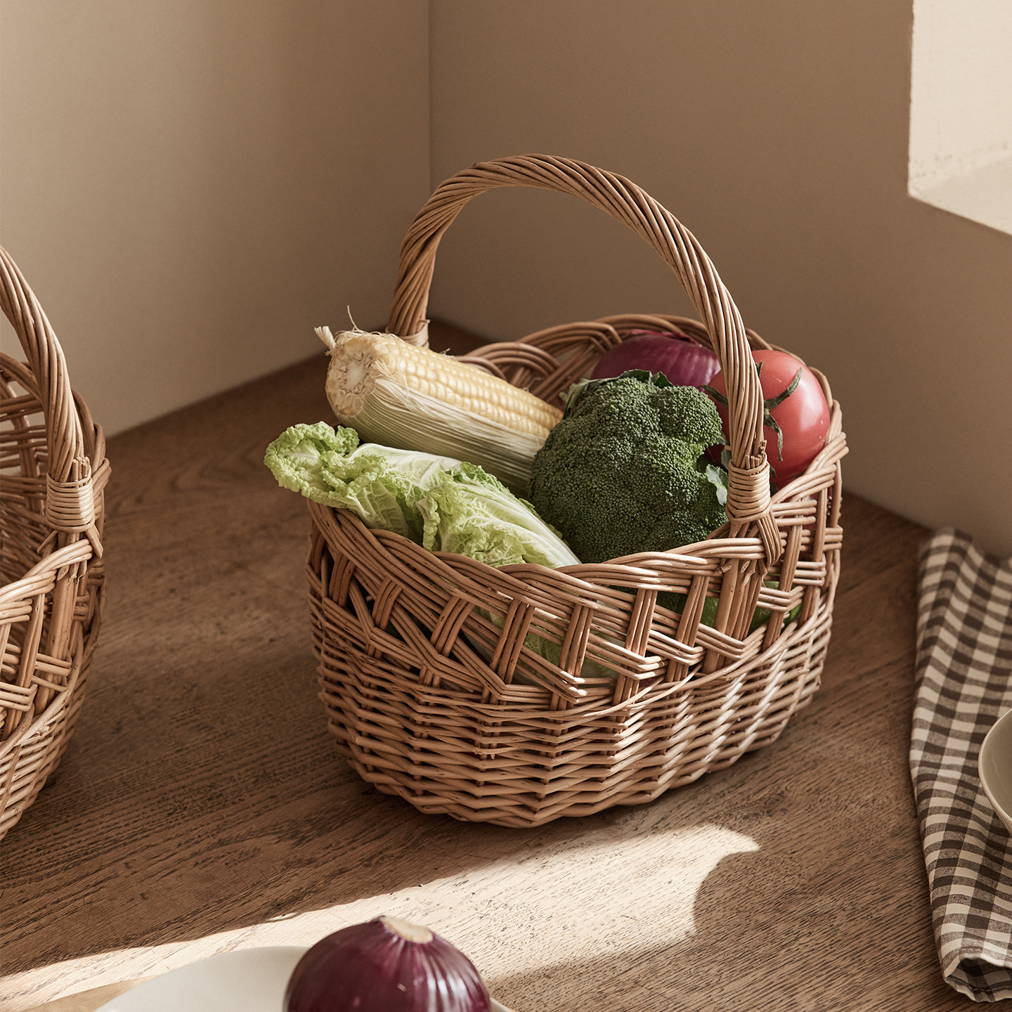 藤编柳编编织野餐篮手提花篮