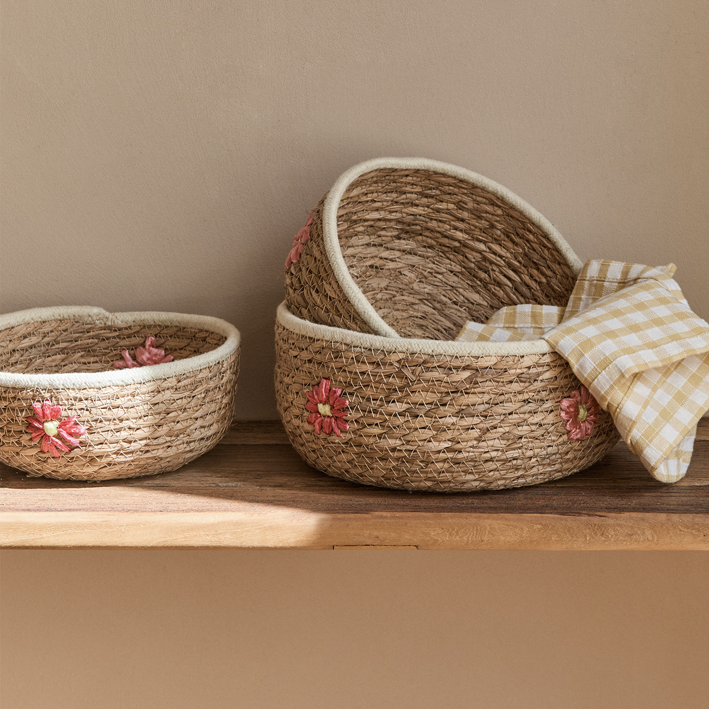 草编圆形编织收纳筐桌面客厅水果收纳篮茶几零食杂物整理筐收纳盒,收纳整理,其他收纳篮,淘宝优惠券,粉丝福利购,淘宝优惠卷